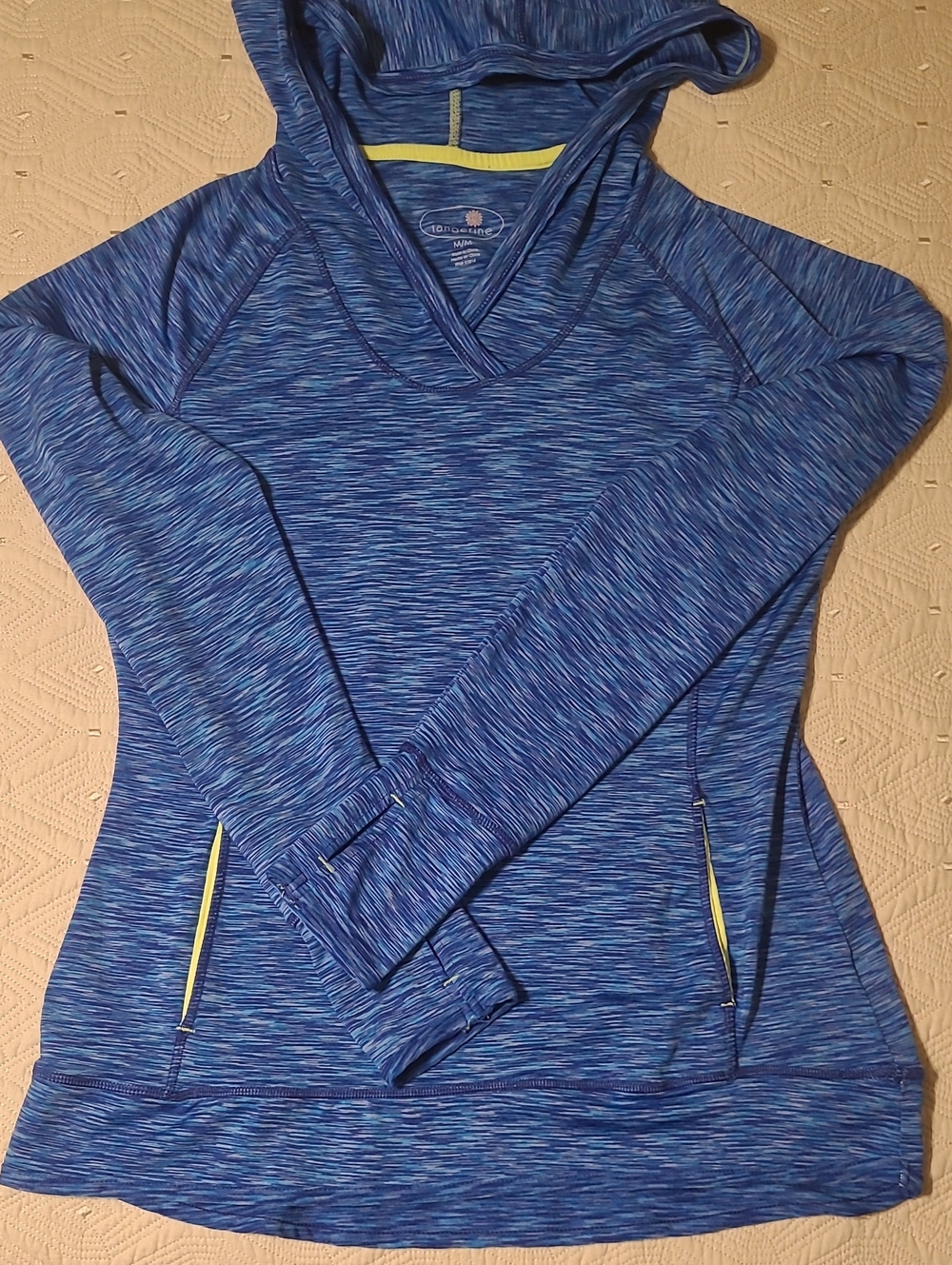 Tangerine Blue Space-Dye Hooded Performance Pullover Size M